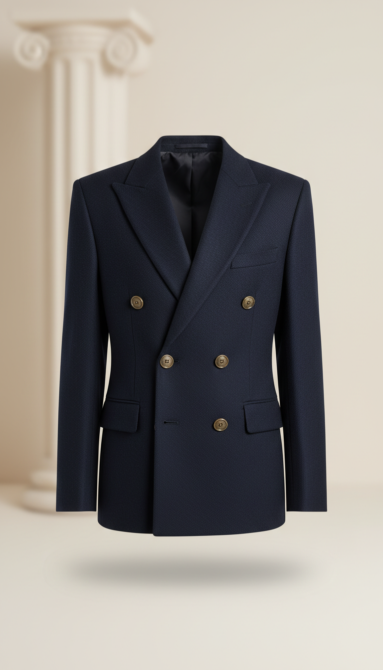 Double-Breasted Wool Blazer, Midnight Navy