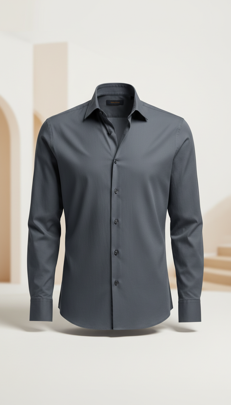Crisp Cotton Tailored Shirt, Slate Grey
